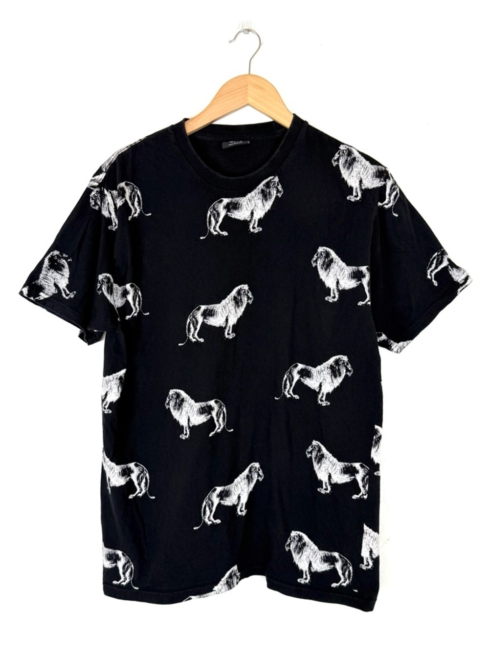 Stussy Black Short Sleeve Cotton Shirt White Lions Graphic